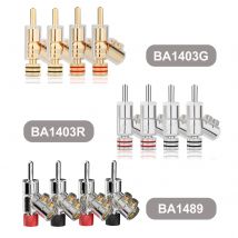 HiFi Gold/Rhodium Beschichteter Audio-Bananenstecker Lautsprecherkabel-Zubehör 45 Grad Verriegelung Schraubenlos Schweißfrei