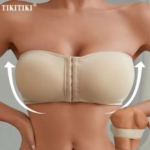 Plus Size Damen-Bandeau-BHs mit Vorderverschluss, trägerlos, Push-Up, ohne Bügel, bequemer BH, trägerlos, gepolstert, Alltags-Bralette