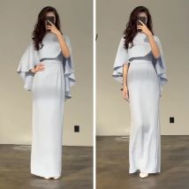 Kleid Frauen Lange Kleider Einfarbig Slim Fit Enge Taille Runde Kragen Schal Splice Elegante Temperament 2024 Weibliche Vestidos