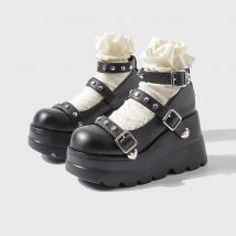 Décolleté robusti da donna Mary Jane con plateau e tacco alto Sandali estivi da donna con zeppa Fibbia per cintura Scarpe classiche da donna punk dolci
