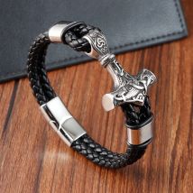 Trendy Echtes Leder Armband Männer Klassische Magnetische Taste Edelstahl Armreifen Seil Wrap Charme für Männliche Armbänder