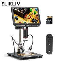 Microscopio digitale Elikliv EM4K 4K HDMI per elettronica Microscopio per saldatura 8" 2000X per riparazione ispezione PCB con supporto da 10"