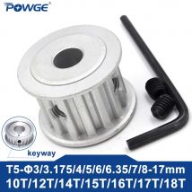 POWGE 10 12 14 15 16 17 18 Zähne T5 Zahnriemenscheibe Bohrung 5/6/8/10/12/14/15/17 für Riemenbreite 10/15 mm 10T 12T 14T 15T 16T 17T 18T