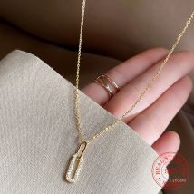 Echter 925er Sterlingsilber-Kristall-geometrischer Halsband-Halsketten-Anhänger für Frauen, 14 Karat vergoldete Halskette, Hochzeit, Party, Schmuck, Geschenk