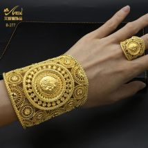 Dubai Gold Farbe Armreifen Mit Ring Für Frauen Indische Charm Armband Schmuck Arabisch Hochzeit Party Bankett Geschenke Großhandel