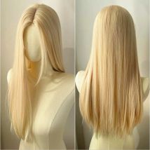 Hellblonde Perücke, 28 Zoll lange, gerade synthetische Perücke aus Hochtemperaturfasern für Cosplay, Mondlichtweiß