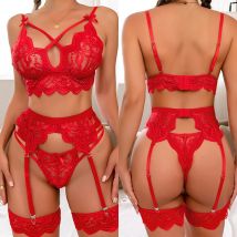 Sexy Lingerie erotica donna reggiseno e slip giarrettiere 3 pezzi vedere attraverso Set di biancheria intima da donna Sexy Set costumi Sexy femminili