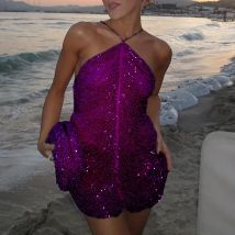 Mode Perle ärmelloses schlankes Mini kleid Damen sexy Halfter aushöhlen Club Party kleid lässig mehrfarbig ärmelloses kurzes Kleid