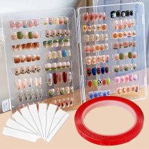 Leere Aufbewahrungsbox für Nägel zum Aufdrücken, Verpackungsset für künstliche Nägel mit doppelseitigem Klebeband und 10 Acryl-Nageldisplay-Sticks
