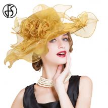 FS 2024 Kentucky Derby-Hüte aus Organza mit breiter Krempe, Fascinator für Frauen mit Schleier, Blume, Hochzeit, Kirche, Cocktail, Teeparty, Kleid, Mütze