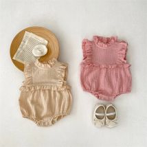 0-24 Monate Neugeborene Stram pler Baby Mädchen schlichte weiche Bodysuit Rüschen ärmellose Sommer atmungsaktive Stram pler Kleinkind Baby Mädchen Kleidung