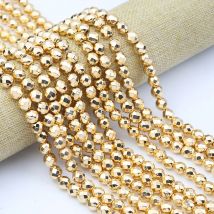 Plating KC Gold Color Natural Stone Hematite Round Cut Spacers Loose Beads For Jewelry Making DIY Charms Accessories  2-10MM