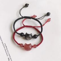 Glückliche rosa Kristallkatzen Freundschaftsarmbänder für beste Freundin Bff passendes Seilkettenarmband für Paare Schmuck Geschenk