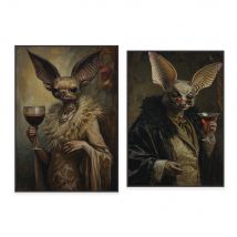 Gothic bat art, martini print, retro baroque renaissance vampire decoration, dark academic oil painting, gothic poster