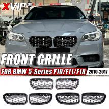 XVIP Griglie da corsa superiori stile diamanti argento per BMW Serie 5 F10 F11 F18 2010-2017 528i 535i Paraurti anteriore Griglie a doppia doghe
