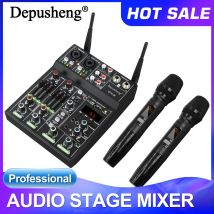 Audio Mixer 4 Channel High Power Amplifie Sound mixing with Microphone Depusheng UF4-M Digital Board Console for Karaoke Stage