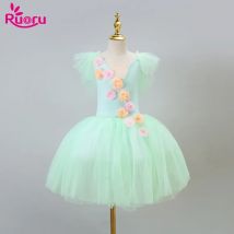 Ruoru Ballerina Dress Green Yellow Color Ballet Tutu Skirt with Flowers Girls Kids Child Ballet Leotard Dance Wear Costume