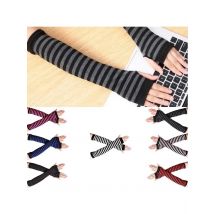 1Pair Women Arm Warmer Fingerless Long Gloves Knitted Striped Warm Mittens Protection Arm Warmer Half Finger Sleeves
