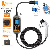Feyree GB/T Tragbares EV-Ladegerät 32A 7KW 1Phase APP Bluetooth-Version EVSE 11KW 16A 3-Phasenkabel 5m CEE-Stecker für Elektrofahrzeuge
