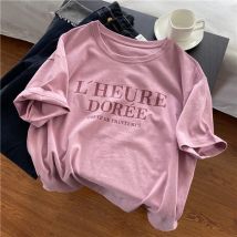 Rosa Kurzarm-T-Shirt für Damen, lockeres, lässiges Rundhals-Buchstaben-Druck-dünnes Oberteil