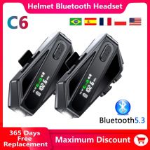 1/2PC C6 Motorrad Helm Bluetooth Intercom Headset 500M Entfernung Led Beleuchtung FM Stimme CVC Noise Reduction IPX5 Wasserdicht