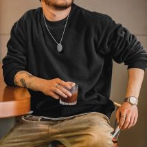 MADEN Herren Polar Fleece Sweatshirt Herbst Winter Langarm Rundhals Pullover Warm Verdicktes Unterhemd Schwarzes Sweatshirt