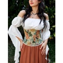 Sexy Korsett Unterbrust Blumendruck Taillentrainer Bauchkontrolle Schlankheitsgürtel Reißverschluss Modelliergurt Schnürung Ohne Knochen Halloween