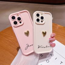 Personalisierte individuelle Name Silikon weiche 3D Gold Herz Candy Hülle für iPhone 16 15 14 13 12 11 Pro Max Cover für 14 15 16 Plus