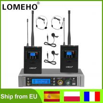 LOMEHO 2*450 microfono Wireless a frequenza regolabile 2 Lavalier 2 Head Mic UHF Bodypack trasmettitore Stage Party Church LO-U11H2
