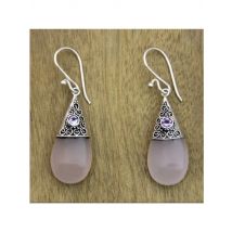 Ethnic Silver Color Metal Carving Spiral Earrings Vintage Inlaid in Pink and White Stone Dangle Earrings for Women