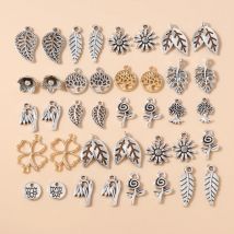 Leslie 50pcs Silver Color Metal Tree Leaf Flower Pendants Charms fit DIY Jewelry Making Necklaces Alloy Bracelet Handmade Craft