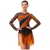 Costume da balletto per ginnastica lirica, per donna adulta, con paillettes, abito in rete per pattinaggio artistico, sala da ballo, abbigliamento da ballo traspirante