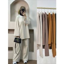 Zweiteiliges Set für Damen, Marokko, Dubai, Outfits, Eid, Ramadan, muslimische Herbstbluse, Tops, weites Bein, Hosenanzug, 2025, lässiges Ensemble