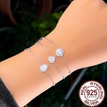 Cww zircons Luxus Sterling Silber 925 Herz Runde Wasser tropfen cz Armbänder für Frauen Hochzeit Verlobung feier feinen Schmuck sb022