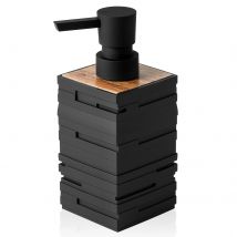 Mattschwarz mit Teakholz-Dekoration, Seifenspender für Badezimmer, Küche, Arbeitsplatte, quadratisch, großes Fassungsvermögen, 10 oz