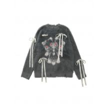 American sweet and cool bow sweater women's autumn and winter new loose soft waxy retro loose sweater outside the coat.