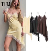 Abito da donna sexy senza maniche in pizzo irregolare con scollo a V, orlo, bretelle, abiti lunghi alla moda, nuovo vestido da festa