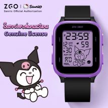 ZGO Sanrio Kuromi Kinder-Digitaluhr für Mädchen, quadratisch, sportlich, wasserdicht, elektronische Uhr, Wecker, Geschenk 878