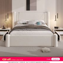 LVHOM Struttura letto moderna 140x200 cm, design a colonna 3D, testiera imbottita spessa, 2 cassetti portaoggetti e porte USB per camera da letto