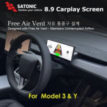 SATONIC 8,9'' Digitales Instrumentencluster Carplay Dashboard für Tesla Model 3 & Y, kostenlose Luftauslass-Frontkamera, Plug & Play