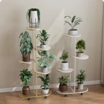 Scaffale per piante a 4/5 livelli Porta piante in metallo Supporto per vasi da fiori Espositore con ruote per balcone ad angolo da giardino