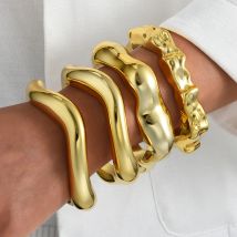 Vintage Punk Glossy Wide Cuff Bangle for Women HipHop Gold Color Geometric Metal Bracelets Daily Wear Party Jewelry Gifts New