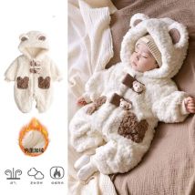2023 Winter Baby Mädchen Jungen Niedlichen Cartoon Bär Weiche Warme Fleece Mit Kapuze Strampler Infant Kinder Langarm Overalls Overall