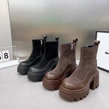 Designer Vintage Winter Plattform High Heel Damen Stiefeletten Mode Reißverschlüsse Kurze Booties Designer