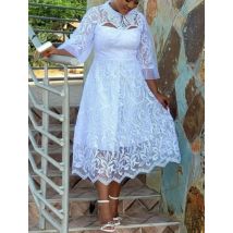 Dashiki Afrika Kleidung afrikanische Spitze Kleider für Frauen Puff ärmel Roben 2024 Sommer Mode weiß sexy hohl Afrika Midi-Kleid