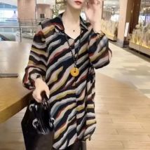 Stylish Contrasting Colors Striped Printed Blouse Women's Clothing Commute Turn-down Collar Spring Autumn New Korean Loose Shirt