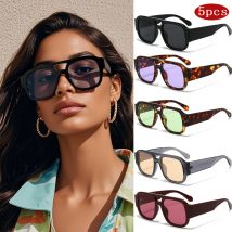 5set Vintage Rechteck Doppel Brücken Sonnenbrille Frauen Großen Rahmen Candy Farbe Breite Beine Sonnenbrille Outdoor Shades Brillen