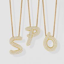 Chunky Clear Crystal Initial Necklaces For Women Bubble Letter Necklace Custom Name Jewelry Birthday Gifts