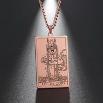 Dawapara Die Anzug von Tassen Tarot Karten Link Kette Anhänger Halskette Vintage Amulett Halsketten Männer Frauen Edelstahl Schmuck