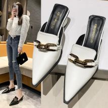 Neue Sommer Luxus Frauen Schwarz High Heels Hausschuhe Close Toe Block Heels Maultiere Designer Slip auf Loafers Slides Party Schuhe